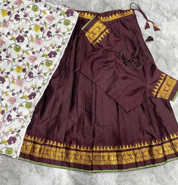 Brown Lehenga Choli Set with Floral Printed Dupatta and Contrast Zari Border Set 2