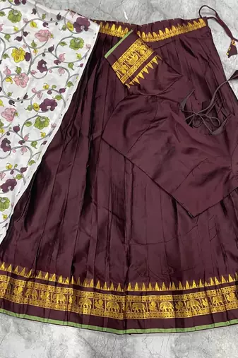 Brown Lehenga Choli Set with Floral Printed Dupatta and Contrast Zari Border Set