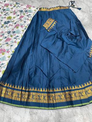 Teal Blue Lehenga Choli Set with Floral Printed Dupatta Set 2