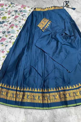 Teal Blue Lehenga Choli Set with Floral Printed Dupatta Set