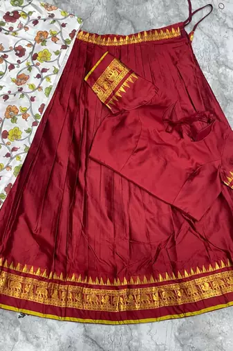 Red Lehenga Choli Set with Floral Printed Dupatta and Contrast Zari Border Set