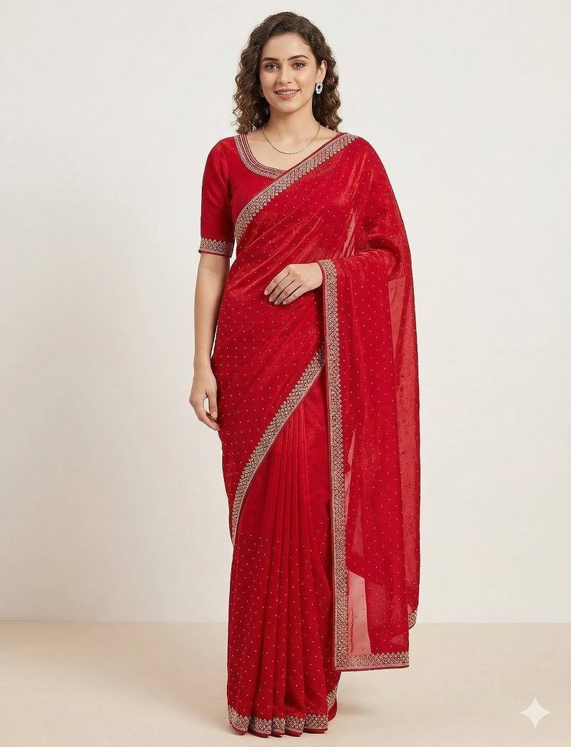 Elegant Red Designer Saree
