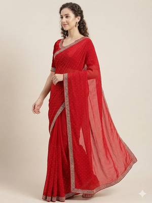 Elegant Red Designer Saree 2