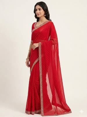Elegant Red Designer Saree 3