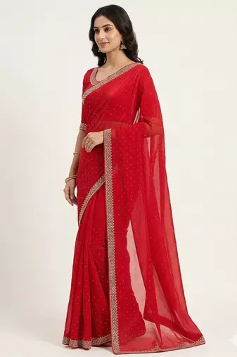 Elegant Red Designer Saree