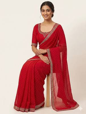 Elegant Red Designer Saree 4