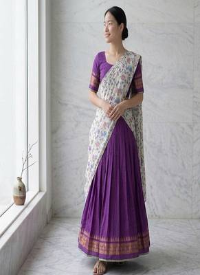 Purple Lehenga Choli Set with Floral Printed Dupatta and Contrast Zari Border Set 3