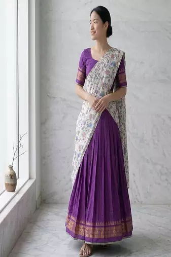 Purple Lehenga Choli Set with Floral Printed Dupatta and Contrast Zari Border Set