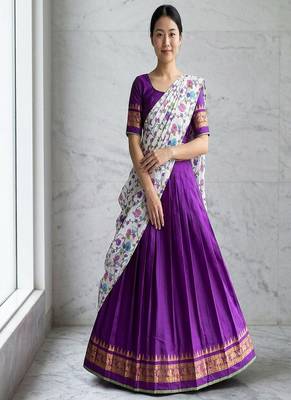 Purple Lehenga Choli Set with Floral Printed Dupatta and Contrast Zari Border Set 1