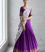 Purple Lehenga Choli Set with Floral Printed Dupatta and Contrast Zari Border Set