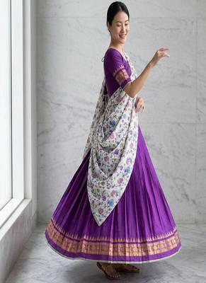 Purple Lehenga Choli Set with Floral Printed Dupatta and Contrast Zari Border Set 4