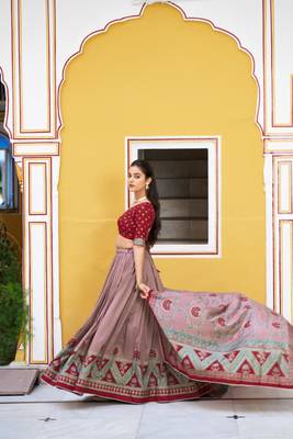 brown art silk printed lehenga choli 2