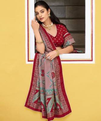 brown art silk printed lehenga choli 3