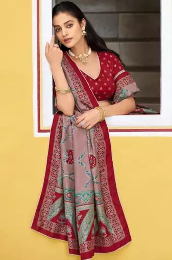 brown art silk printed lehenga choli