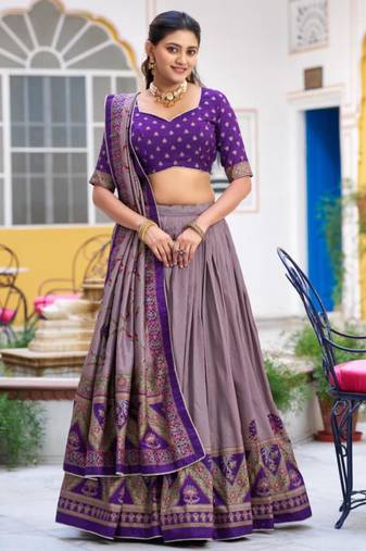 purple art silk printed lehenga choli