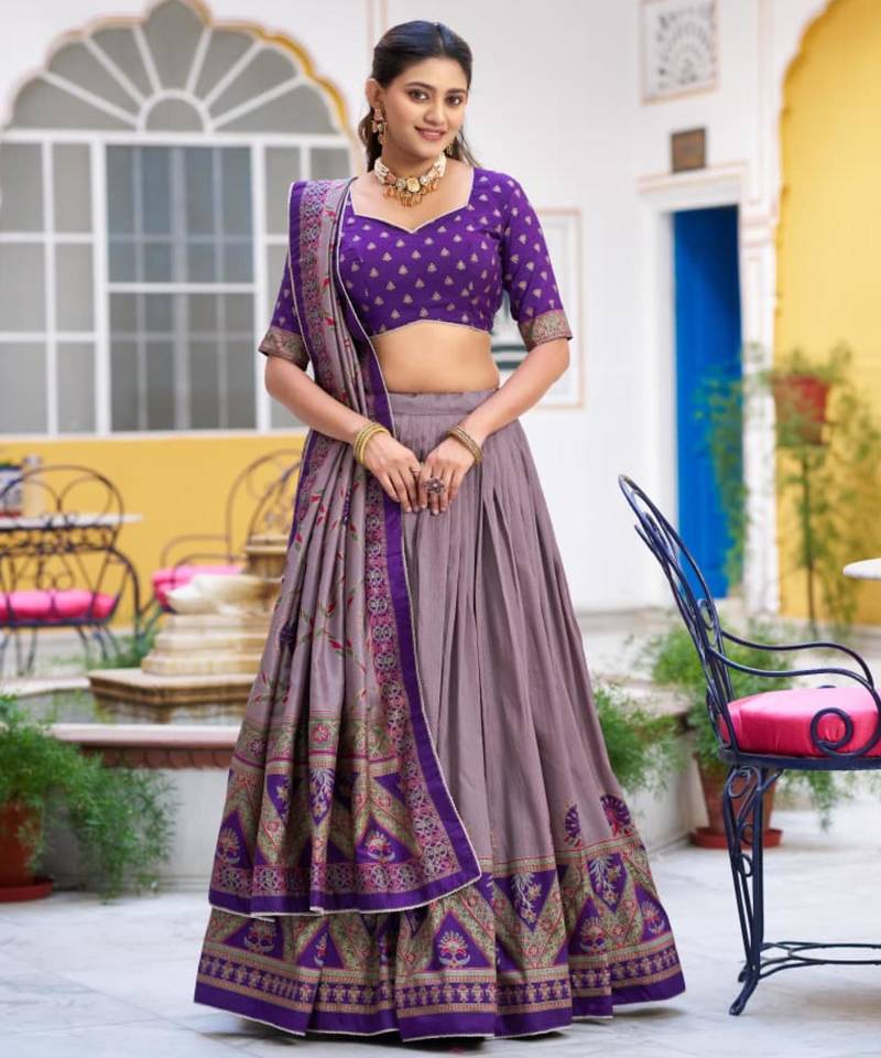 purple art silk printed lehenga choli