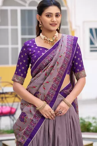 purple art silk printed lehenga choli