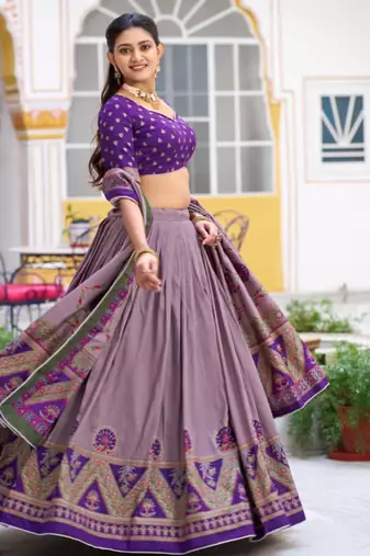 purple art silk printed lehenga choli