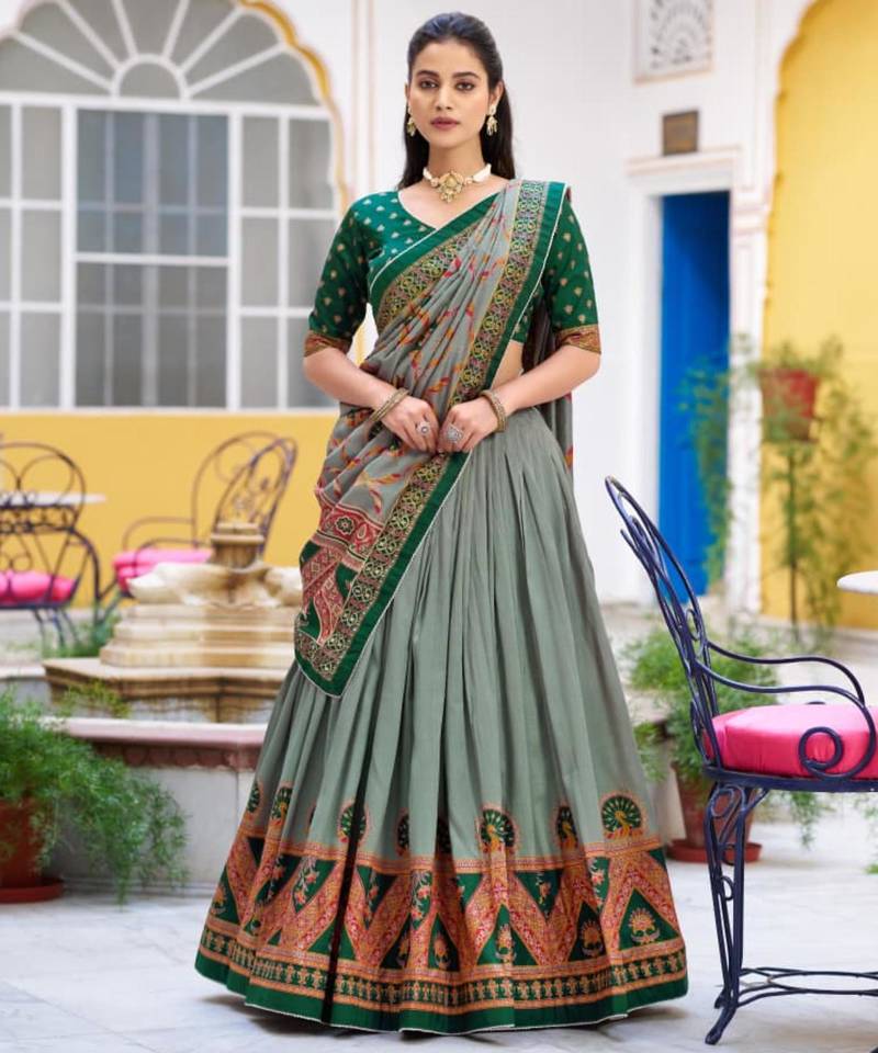 green art silk printed lehenga choli