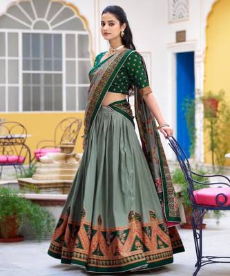 green art silk printed lehenga choli 2