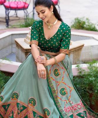 green art silk printed lehenga choli 3