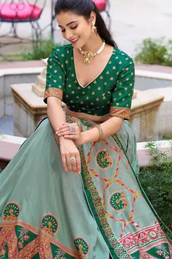 green art silk printed lehenga choli