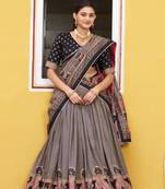 brown art silk printed lehenga choli
