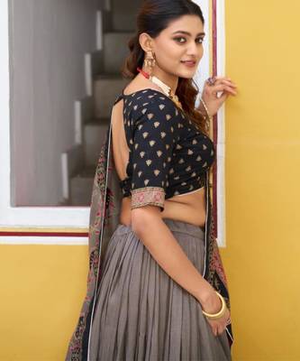 brown art silk printed lehenga choli 2