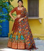 Brown art silk printed lehenga choli