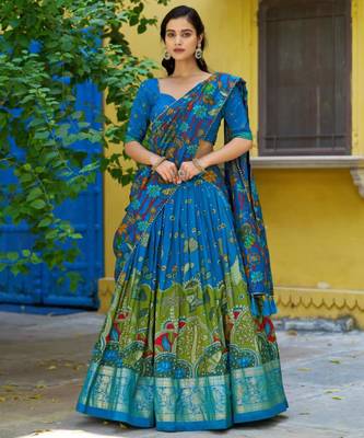 blue art silk printed lehenga choli 1