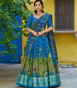 blue art silk printed lehenga choli