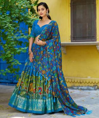 blue art silk printed lehenga choli 2