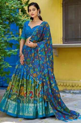 blue art silk printed lehenga choli