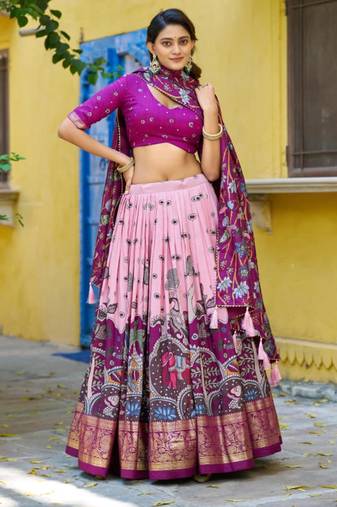 magenta art silk printed lehenga choli