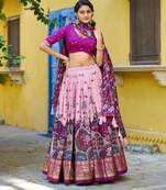 magenta art silk printed lehenga choli