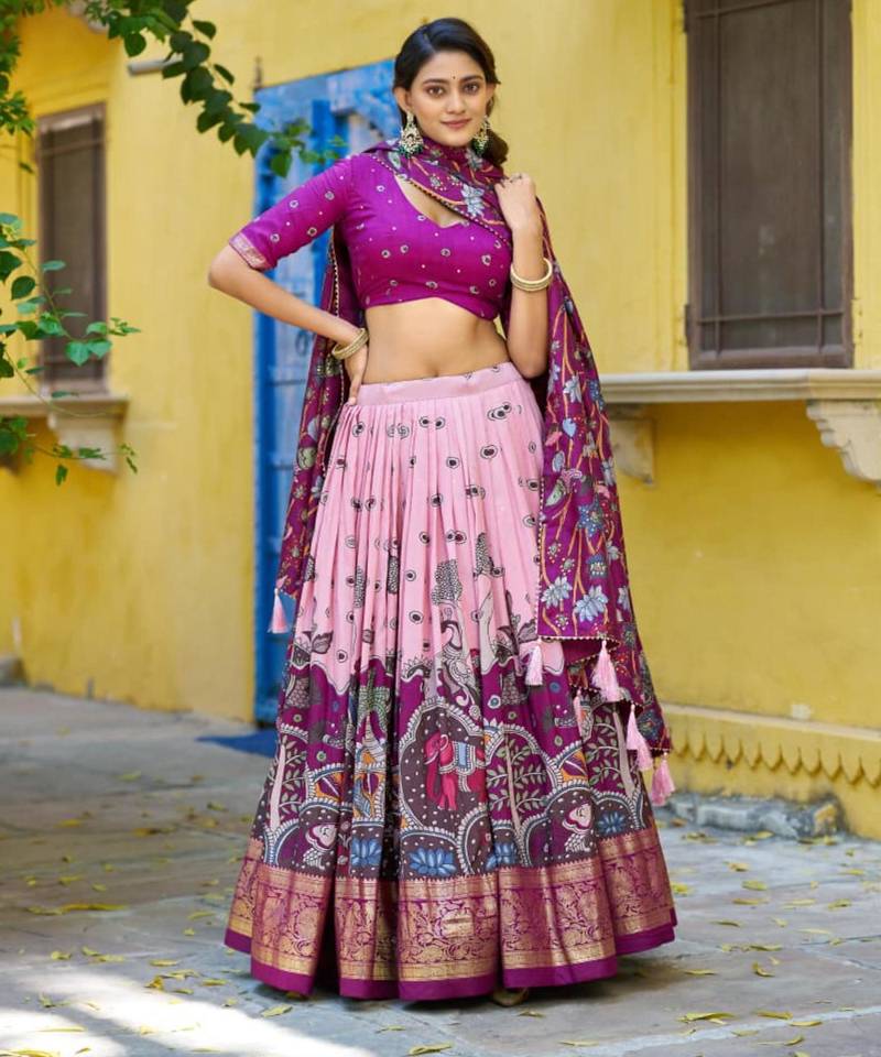 magenta art silk printed lehenga choli