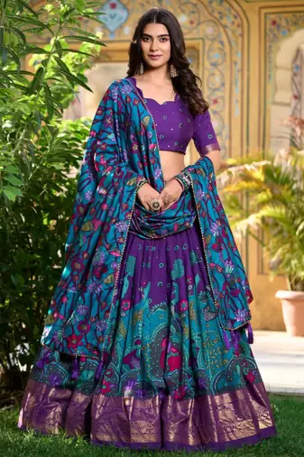 purple art silk printed lehenga choli