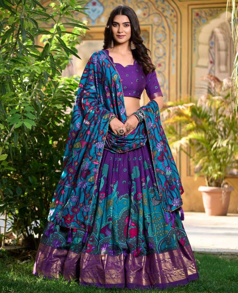 purple art silk printed lehenga choli