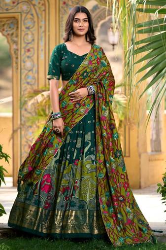 green art silk printed lehenga choli