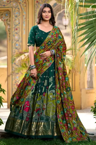 green art silk printed lehenga choli