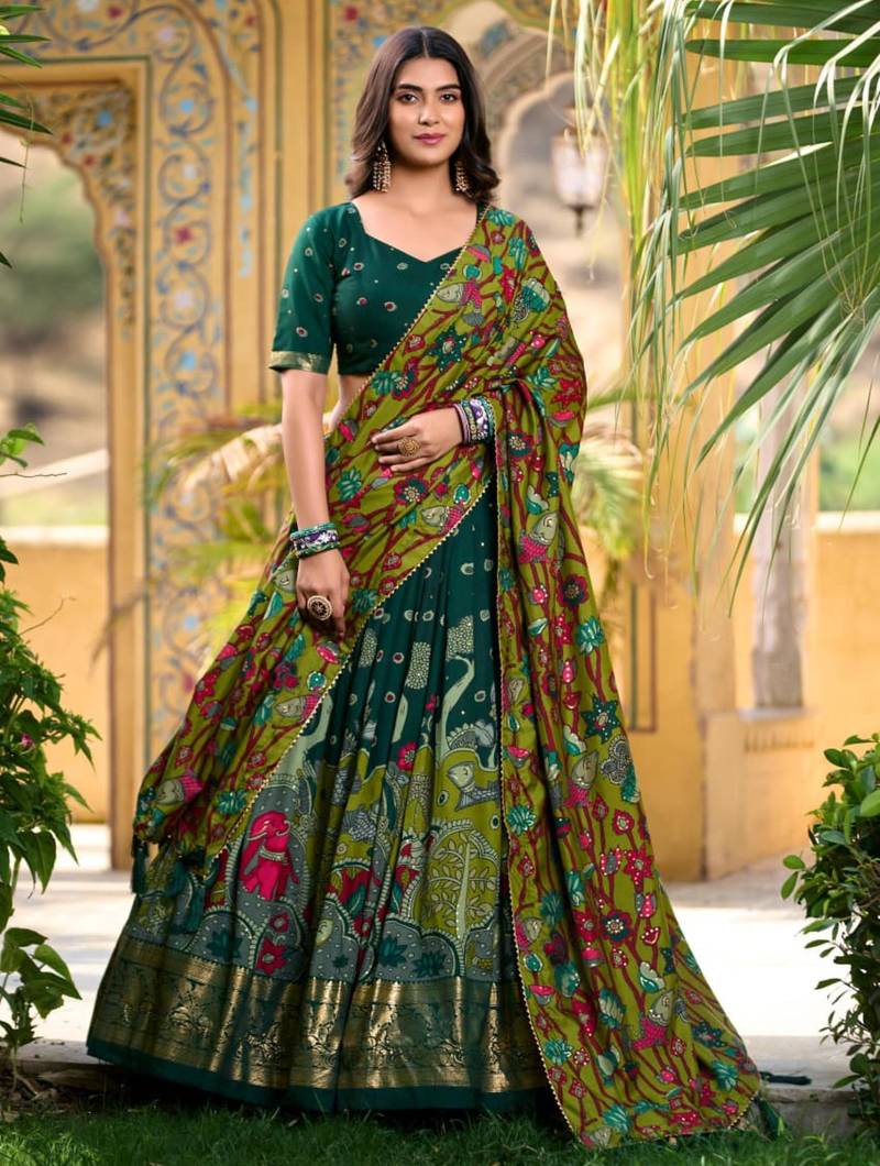 green art silk printed lehenga choli