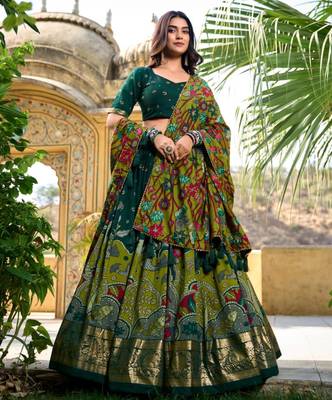 green art silk printed lehenga choli 2