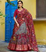 red art silk printed lehenga choli
