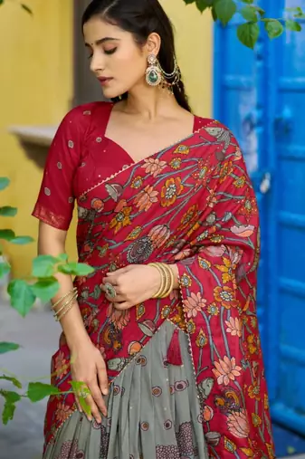 red art silk printed lehenga choli