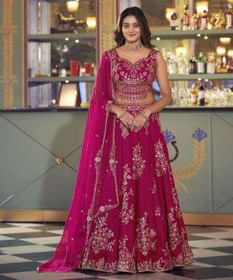 pink silk blend embroidered lehenga choli 1