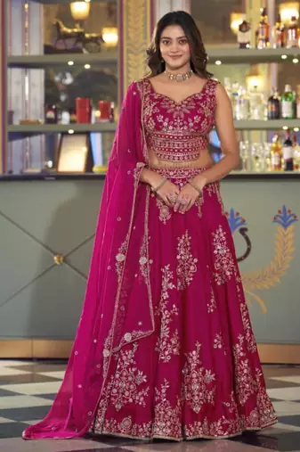 pink silk blend embroidered lehenga choli