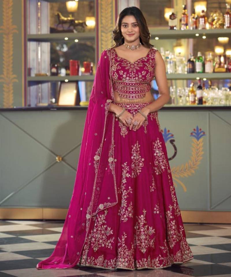 pink silk blend embroidered lehenga choli