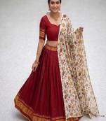 Red Lehenga Choli Set with Floral Printed Dupatta and Contrast Zari Border Set