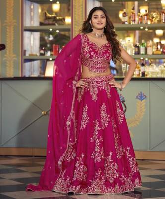 pink silk blend embroidered lehenga choli 2