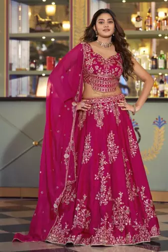 pink silk blend embroidered lehenga choli